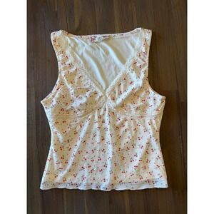 Pink Republic Cherry Print Lace Trim Tank Top Women's Size L